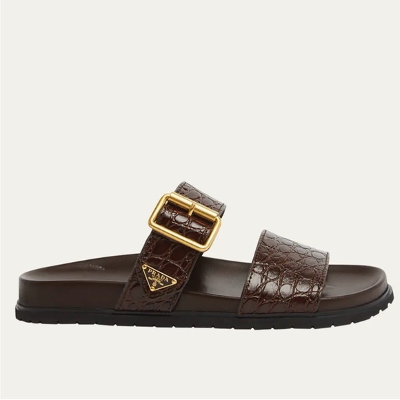 New PRADA Croco Buckle Dual-Band Comfort Sandals Slides $995 37 - Picture 1 of 11